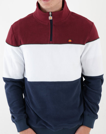 Ellesse Block 1/4 Zip Fleece Top Burgundy White Navy