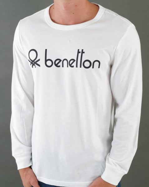 Benetton Large Logo LS T-shirt White/Black
