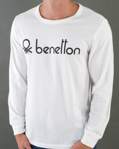 Benetton Large Logo LS T-shirt White/Black