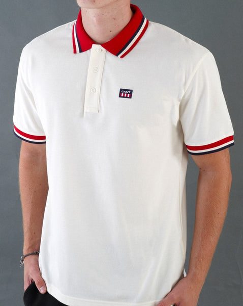 Gant Retro Flag Pique Polo Shirt Cream