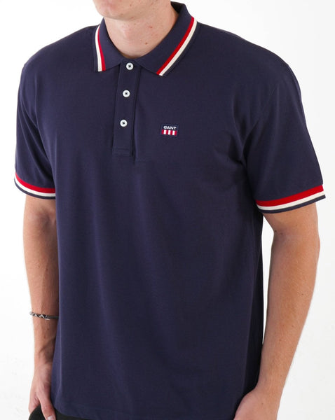 Gant Retro Flag Pique Polo Shirt Navy Blue