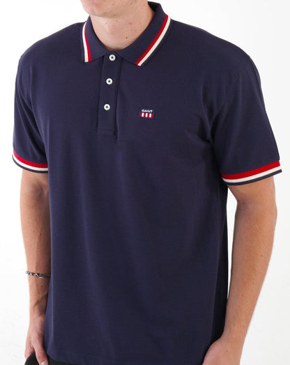 Gant Retro Flag Pique Polo Shirt Navy Blue