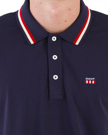 Gant Retro Flag Pique Polo Shirt Navy Blue