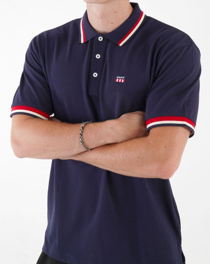 Gant Retro Flag Pique Polo Shirt Navy Blue