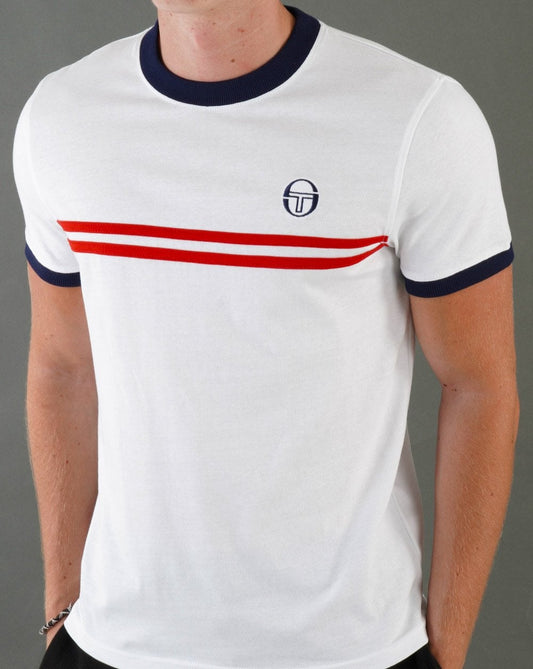 Sergio Tacchini Supermac T Shirt White Navy Red