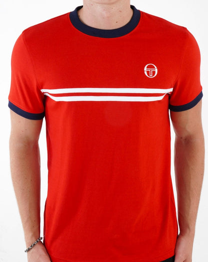 Sergio Tacchini Supermac T Shirt Dark Red/White