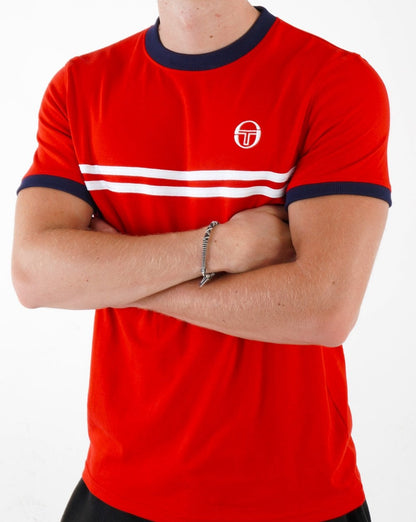 Sergio Tacchini Supermac T Shirt Dark Red/White