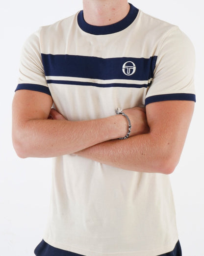 Sergio Tacchini Masters T Shirt Buttercream/Navy Blue
