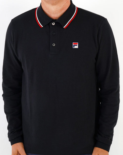 Fila Vintage Tipped LS Polo Shirt Black/White/Red