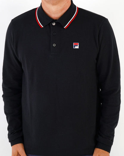 Fila Vintage Tipped LS Polo Shirt Black/White/Red