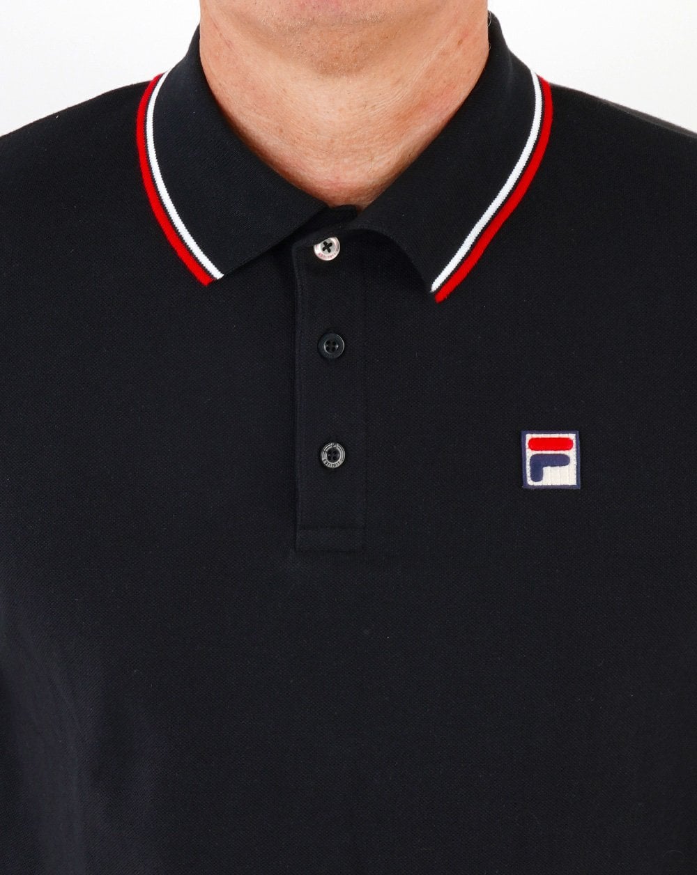 Fila Vintage Tipped LS Polo Shirt Black/White/Red