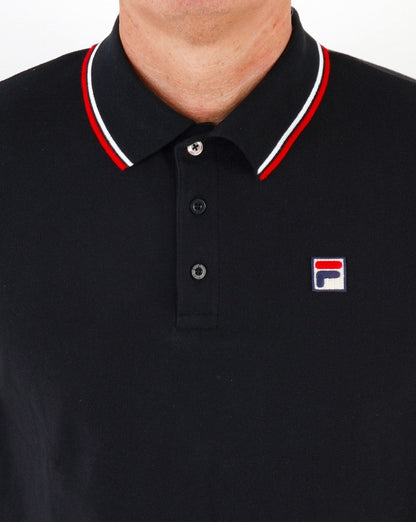 Fila Vintage Tipped LS Polo Shirt Black/White/Red