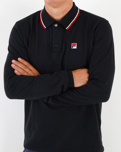 Fila Vintage Tipped LS Polo Shirt Black/White/Red