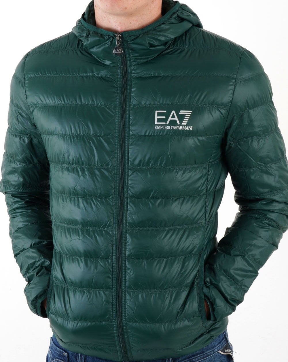 EA7 Core Logo Down Hooded Jacket Green