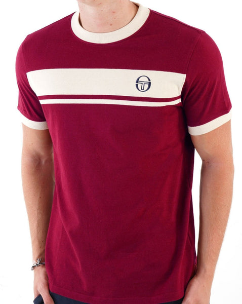 Sergio Tacchini Masters T Shirt Burgundy Red / Off White