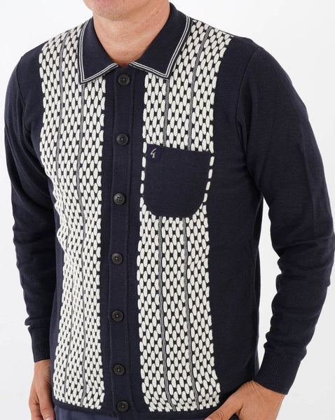 Gabicci Vintage Law Button LS Knit Polo Navy