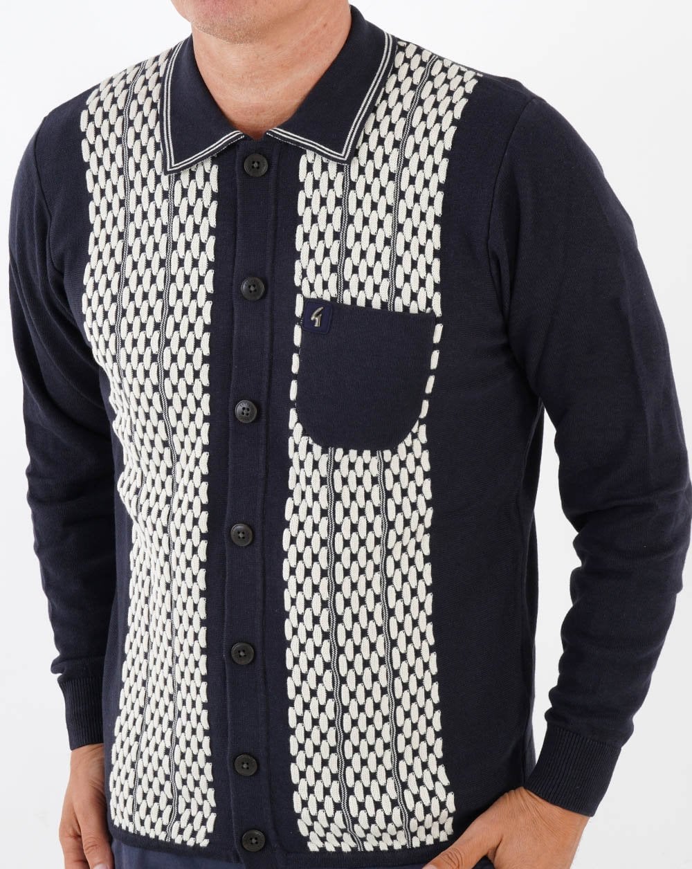 Gabicci Vintage Law Button LS Knit Polo Navy