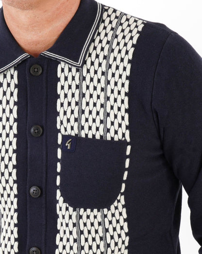 Gabicci Vintage Law Button LS Knit Polo Navy