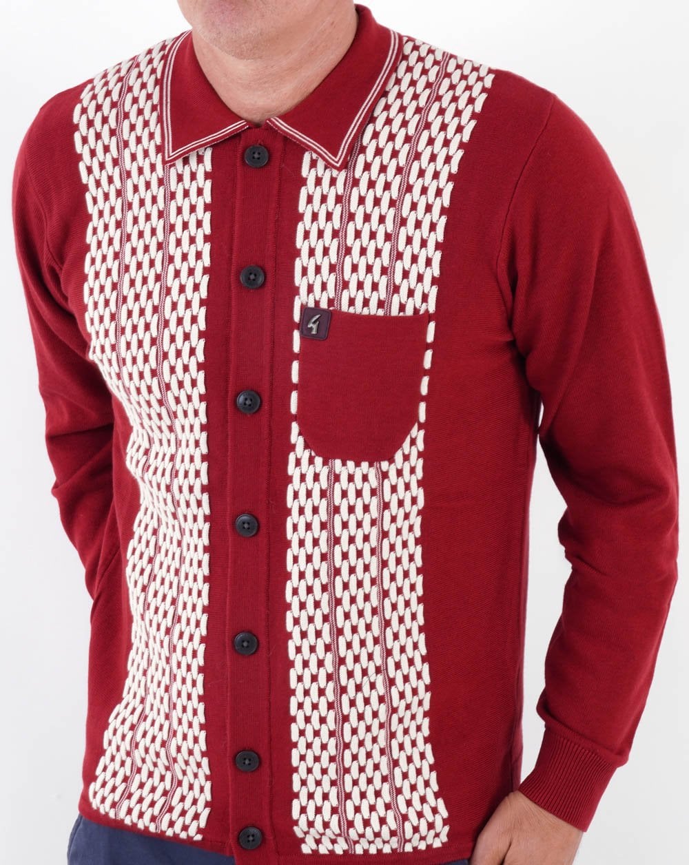Gabicci Vintage Law Button LS Knit Polo Dark Red