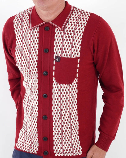 Gabicci Vintage Law Button LS Knit Polo Dark Red