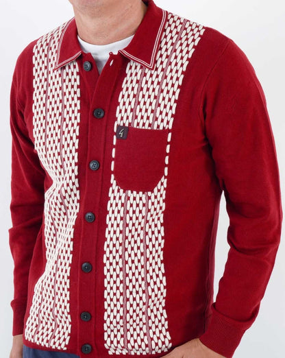 Gabicci Vintage Law Button LS Knit Polo Dark Red