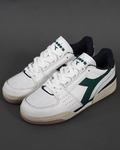 Diadora Davis Leather Trainer White/Green/Navy