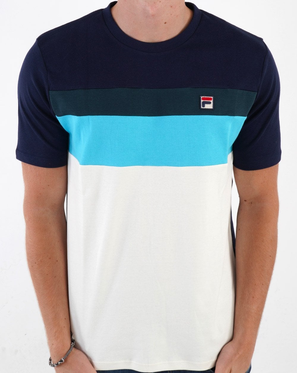 Fila Vintage Leary T Shirt Off White/Blue/Dark Teal