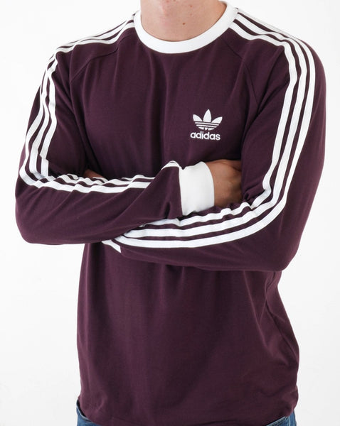 Adidas Originals 3 Stripes LS T Shirt Shadow Maroon