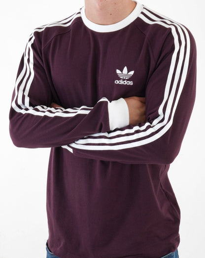 Adidas Originals 3 Stripes LS T Shirt Shadow Maroon
