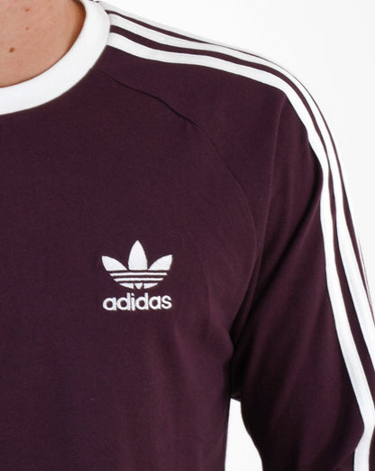 Adidas Originals 3 Stripes LS T Shirt Shadow Maroon