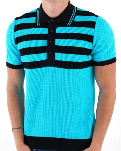 Ska & Soul 'Hall' Stripe Waffle Knit Polo Turquoise