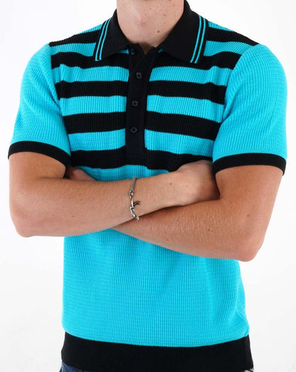Ska & Soul 'Hall' Stripe Waffle Knit Polo Turquoise