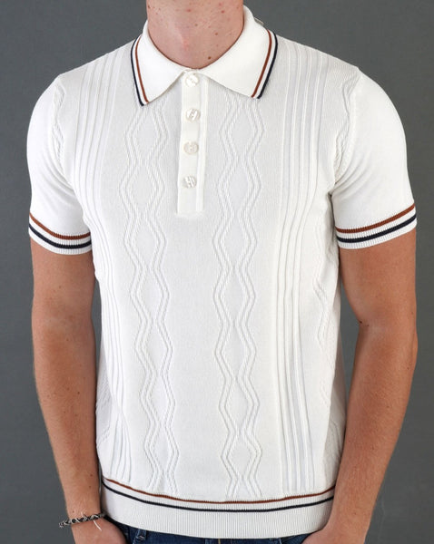 Ska & Soul Pointelle Fine Gauge Polo Ecru