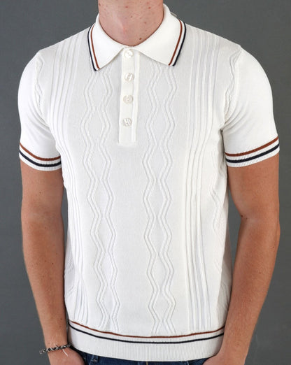 Ska & Soul Pointelle Fine Gauge Polo Ecru