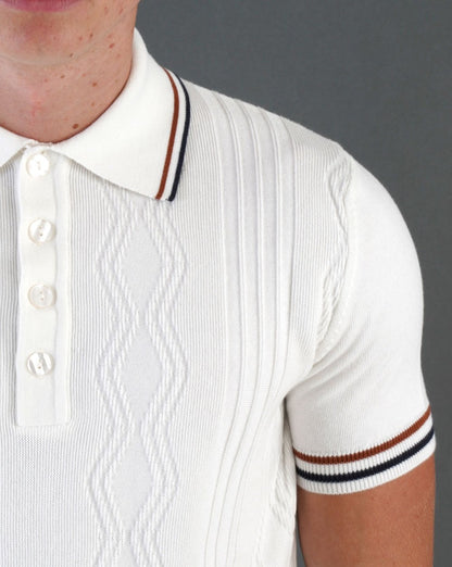 Ska & Soul Pointelle Fine Gauge Polo Ecru