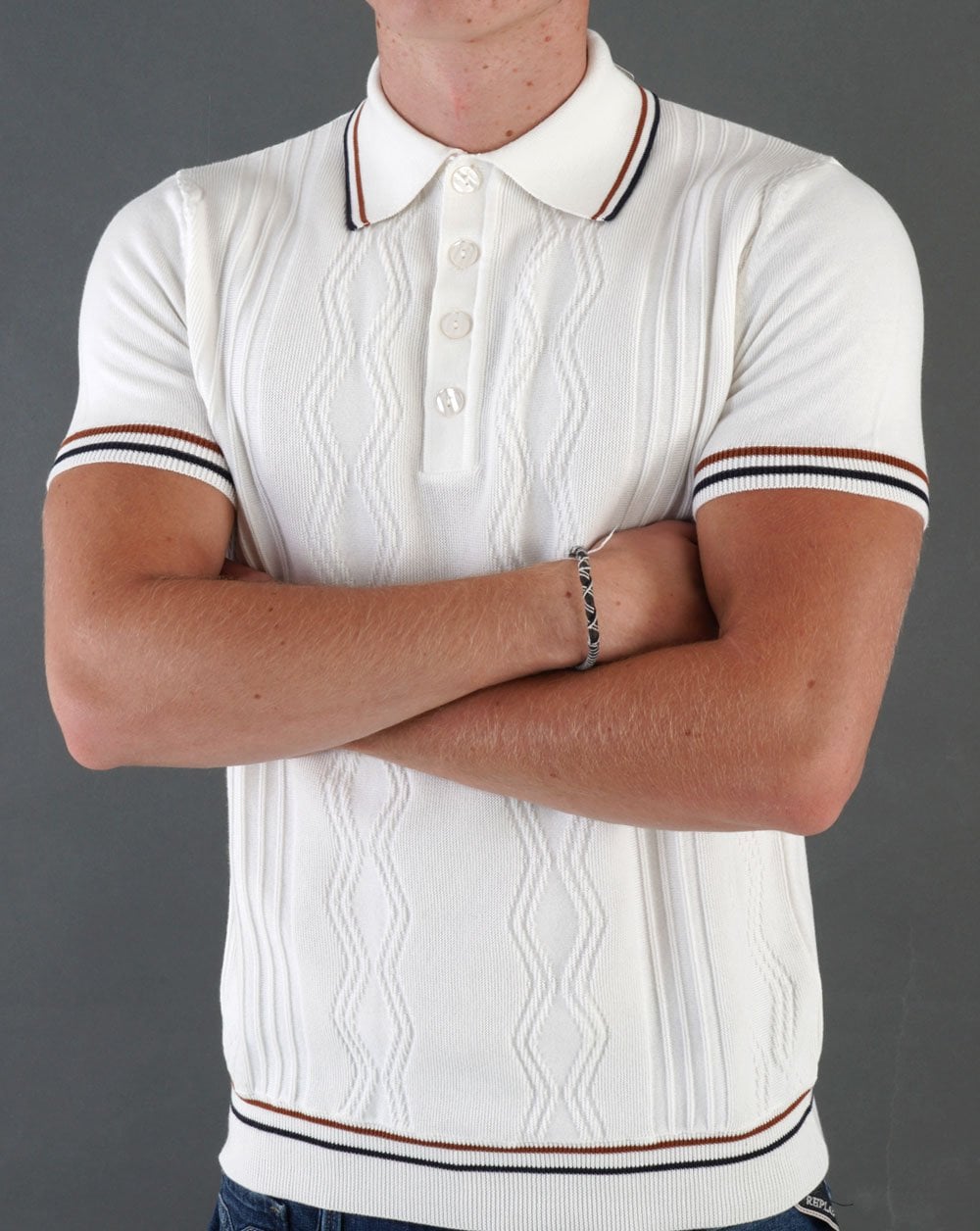 Ska & Soul Pointelle Fine Gauge Polo Ecru