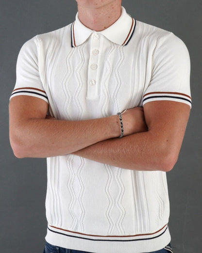 Ska & Soul Pointelle Fine Gauge Polo Ecru