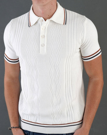 Ska & Soul Pointelle Fine Gauge Polo Ecru