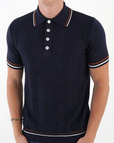Ska & Soul Pointelle Fine Gauge Polo Navy