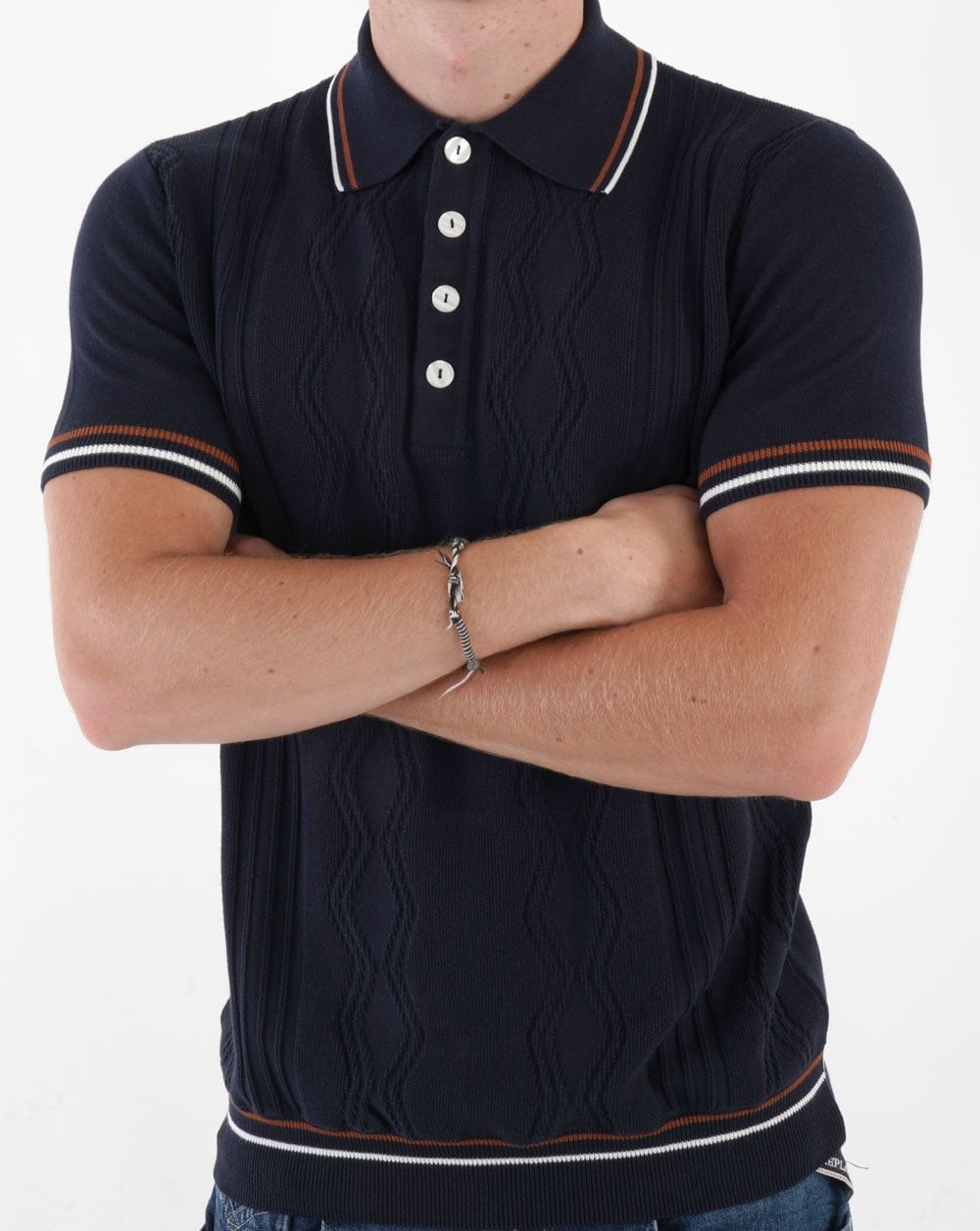 Ska & Soul Pointelle Fine Gauge Polo Navy