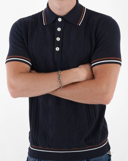 Ska & Soul Pointelle Fine Gauge Polo Navy