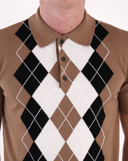 Trojan Argyle Fine Knit Polo Camel