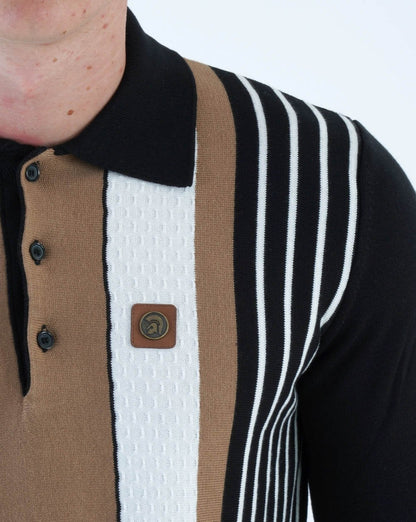 Trojan Dobby Stripe Long Sleeve Knit Polo Black