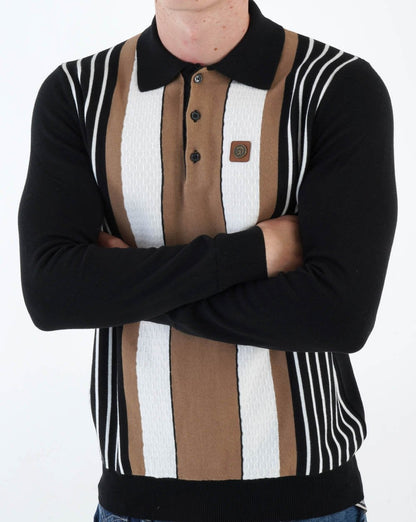 Trojan Dobby Stripe Long Sleeve Knit Polo Black