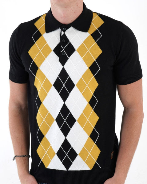 Trojan Argyle Fine Knit Polo Black
