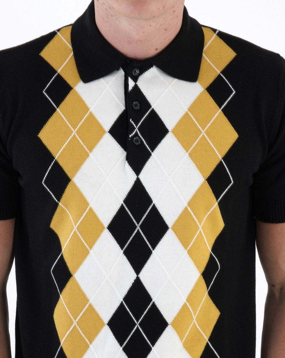 Trojan Argyle Fine Knit Polo Black