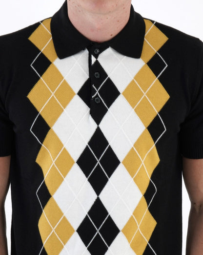Trojan Argyle Fine Knit Polo Black