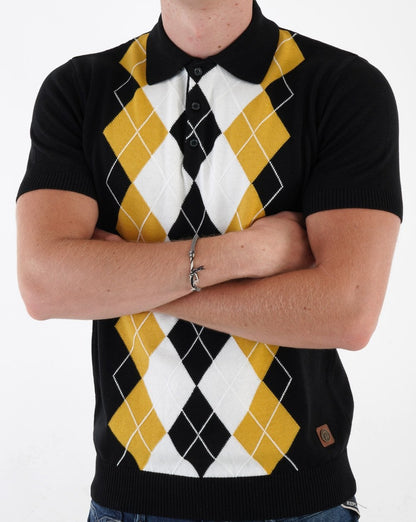 Trojan Argyle Fine Knit Polo Black