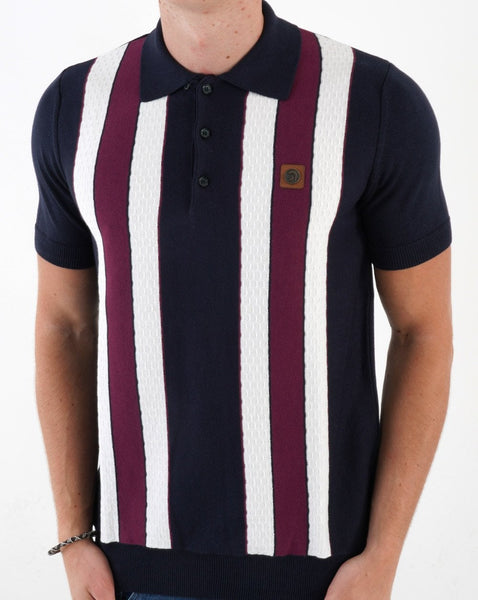 Trojan Stripe Knitted Polo Navy