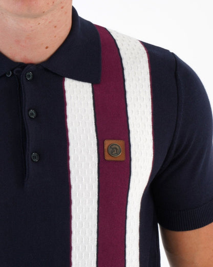 Trojan Stripe Knitted Polo Navy